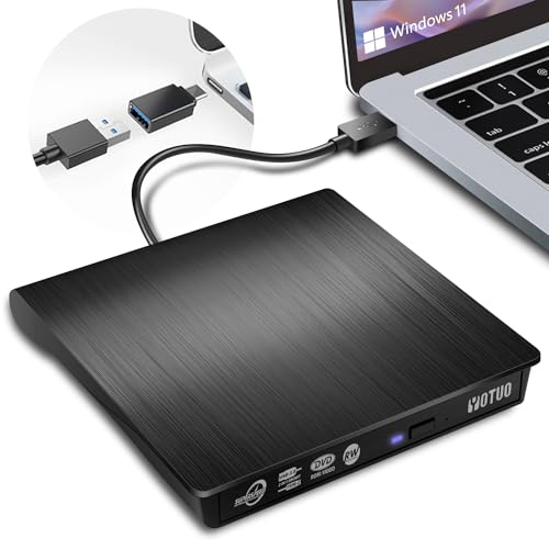 YOTUO External CD/DVD Drive, Portable USB 3.0 & USB-C CD RW Drive, DVD Player, DVD Burner for Laptop, Desktop, Compatible with Windows 7/8/10/11, Mac, MacBook Pro/Air, Linux (IDD029-2)